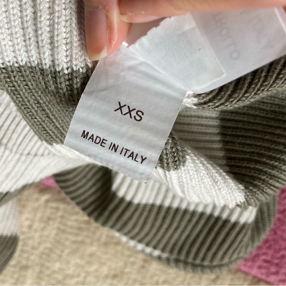 Brunello Cucinelli Olive Green Cream Striped Ribbed Cotton Sweater Monili XXS - Picture 9 of 9